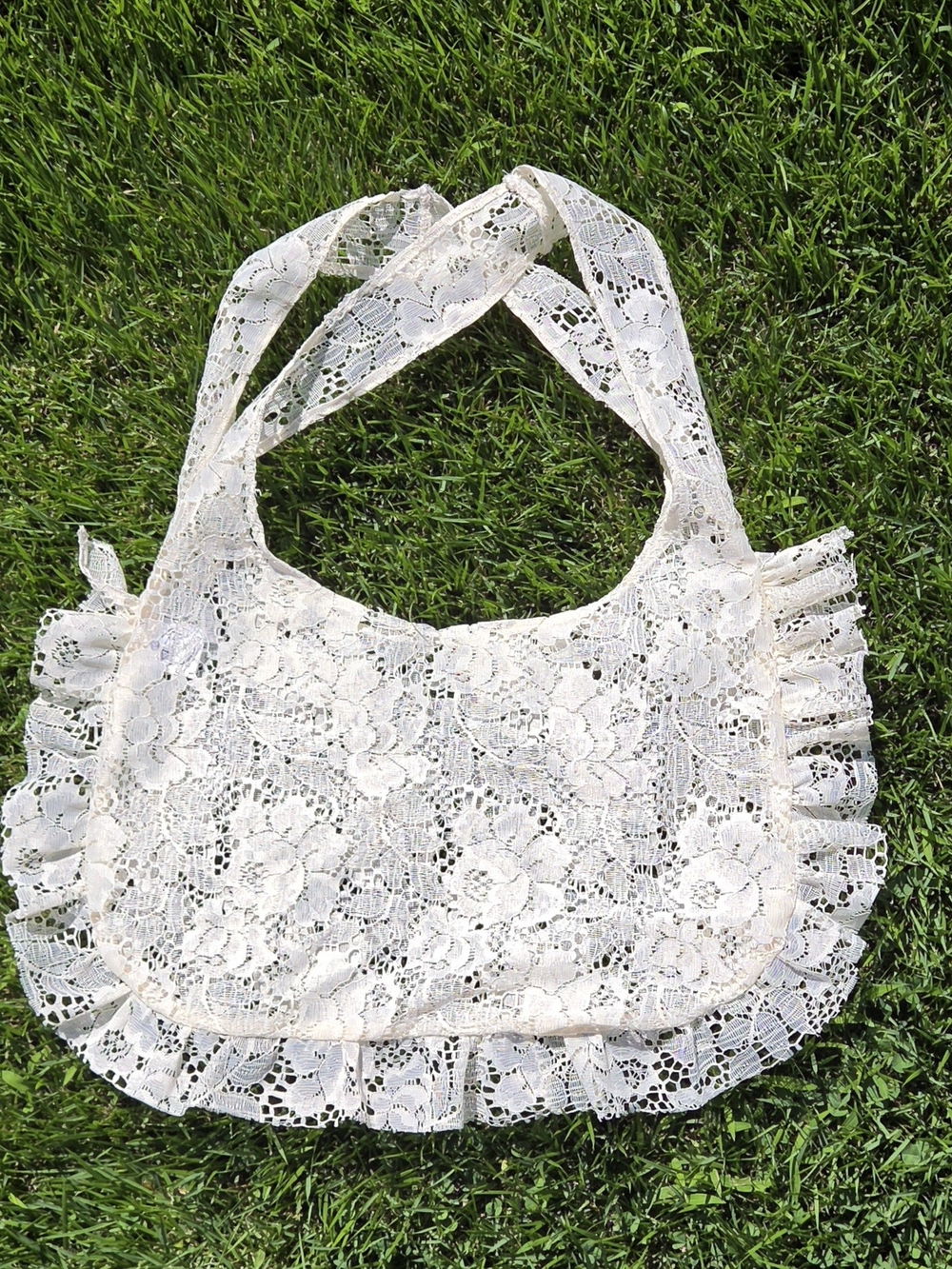 Handmade Lace Ruffle Shoulder Bag in Cream - Women's Lace Tote